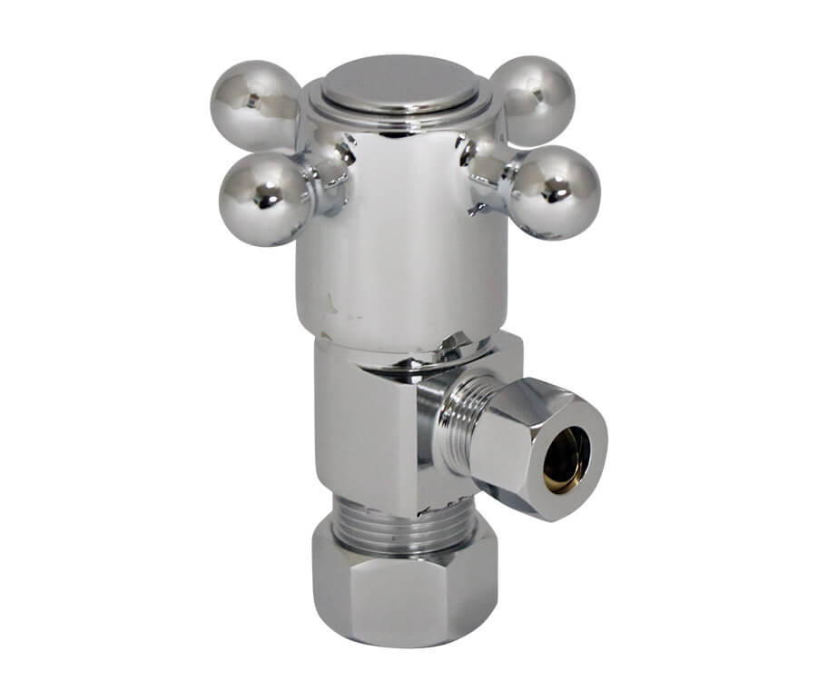 Brass Cross Handle with 1/4 Turn Ceramic Disc Cartridge Valve - Lead Free - Angle (1/2" Compression)